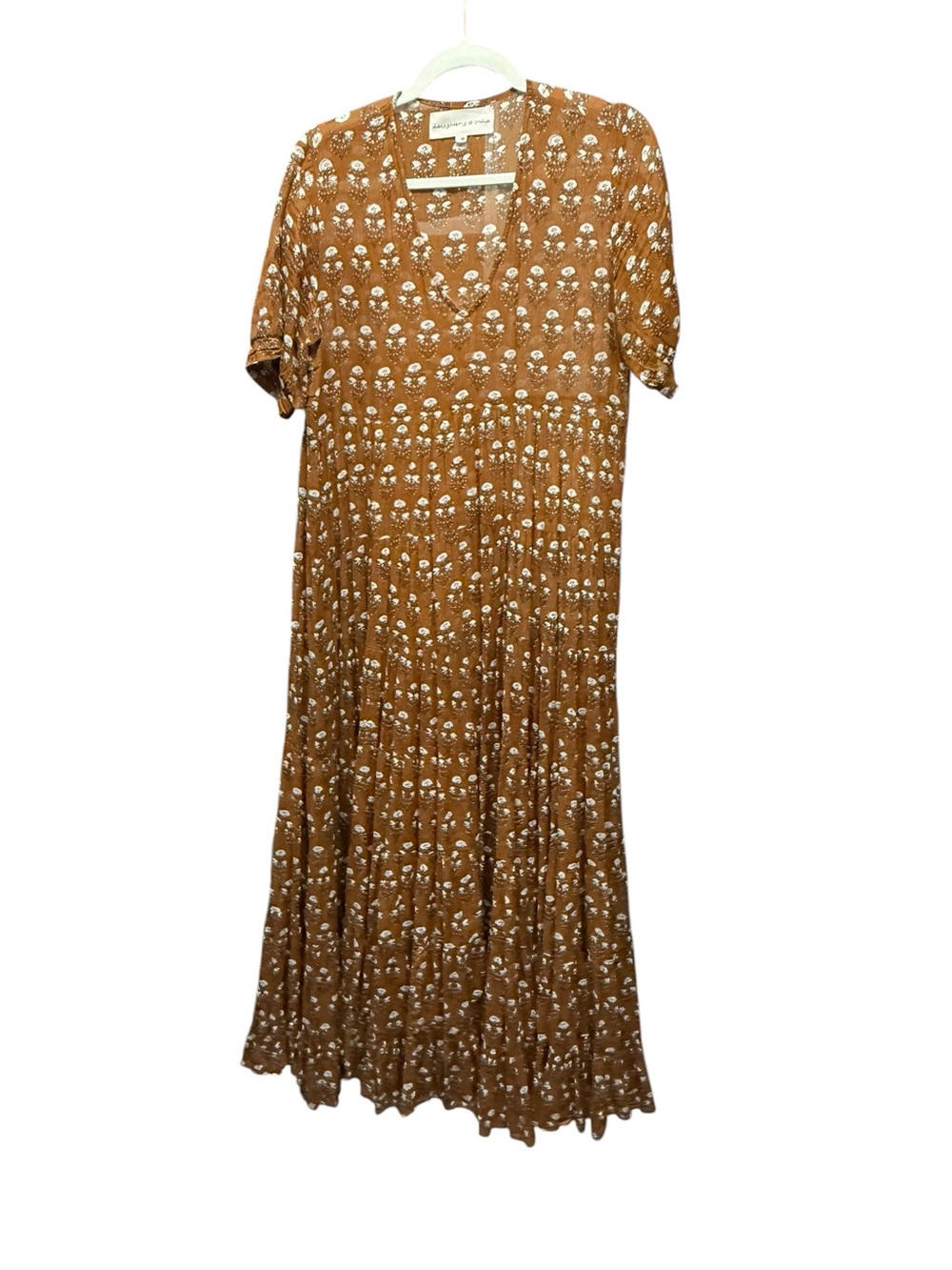 Daughters of India Brown Floral Boho Cottagecore Maxi Dress Medium Festival Chic